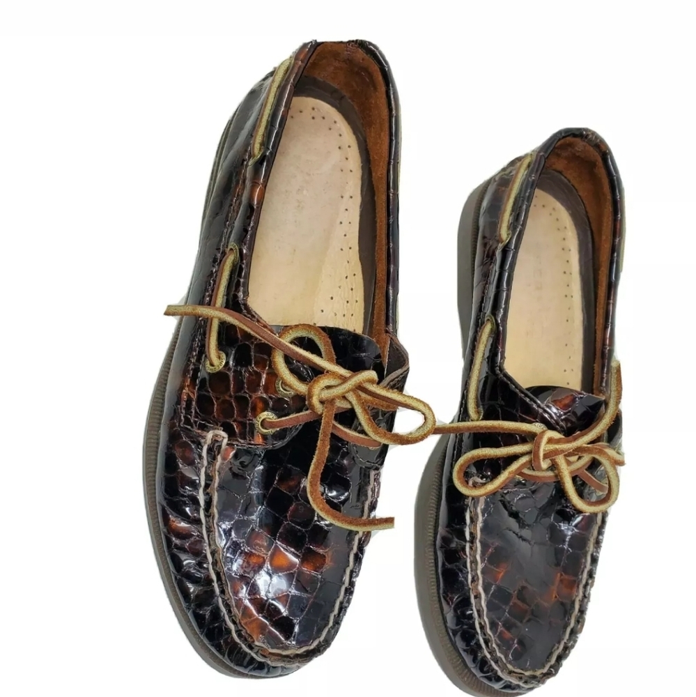 Sperry Top Sider Patent Leather Brown Croc Loafer